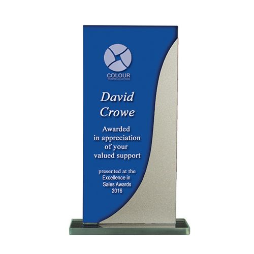 Colored Glass with Base - Rectangle (Blue/Silver)