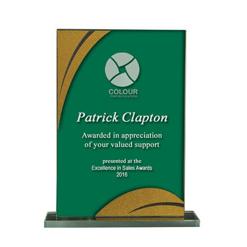 Colored Glass with Base - Rectangle (Green/Gold)