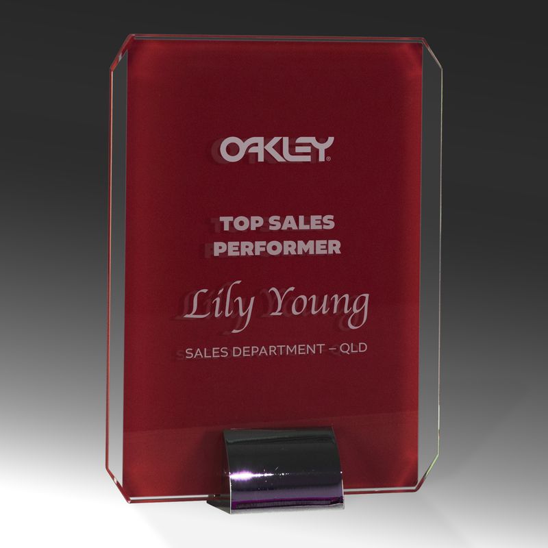 1205-2R Rectangle Red Glass/Silver Stand