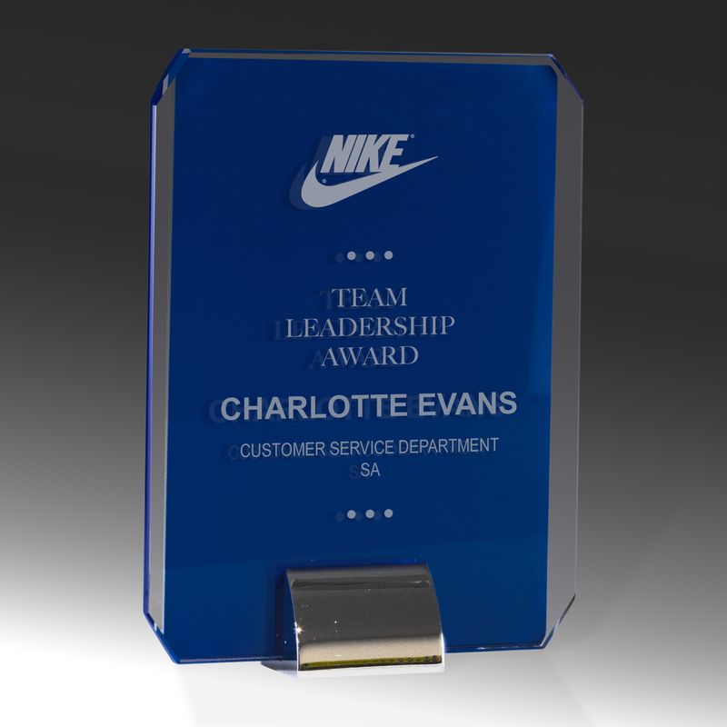 1205-3BU Rectangle Blue Glass/Silver Stand