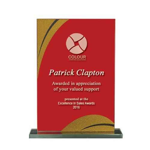 Colored Glass with Base - Rectangle (Red/Gold)